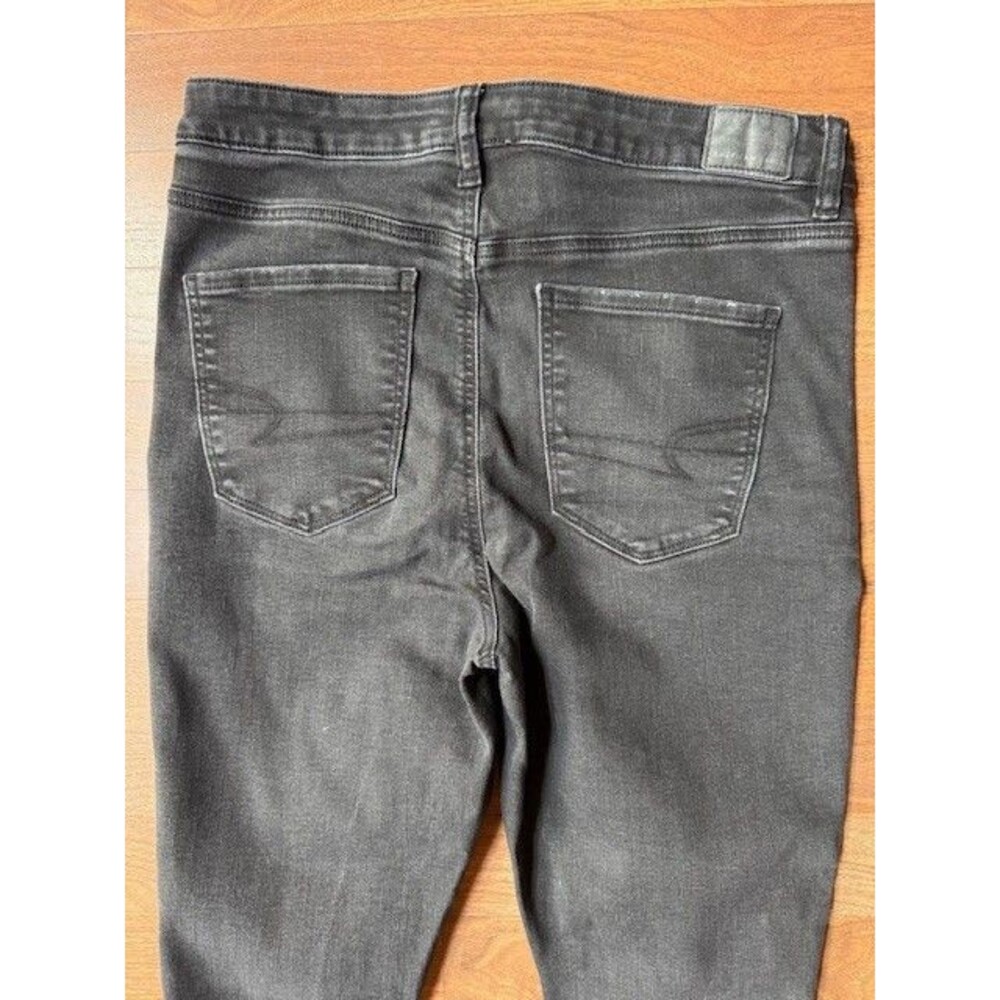 American Eagle Womens 14 SHORT Black Super Hi-Rise Jegging Distressed Denim EUC - Picture 8 of 10